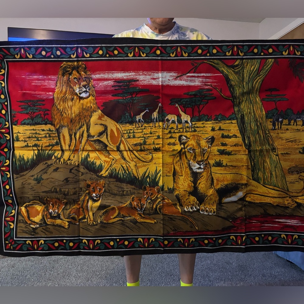 Wildlife Safari Lion Tapestry in Red and Gold